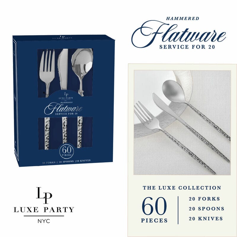 Matrix Hammered Silver Plastic Cutlery Set | 60 Pieces