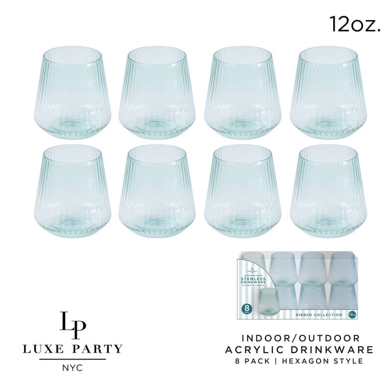 Upscale RIBBED Blue 12 Oz. Plastic Wine Goblets | 8 Cups