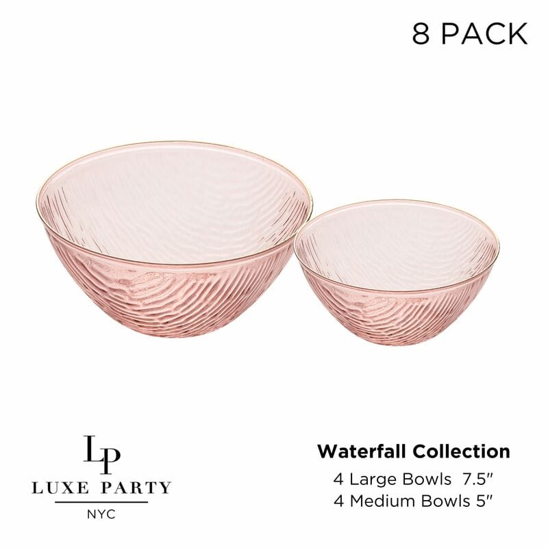 Waterfall Transparent Rose and Gold Soup and Dessert Bowl Set | 8 Bowls