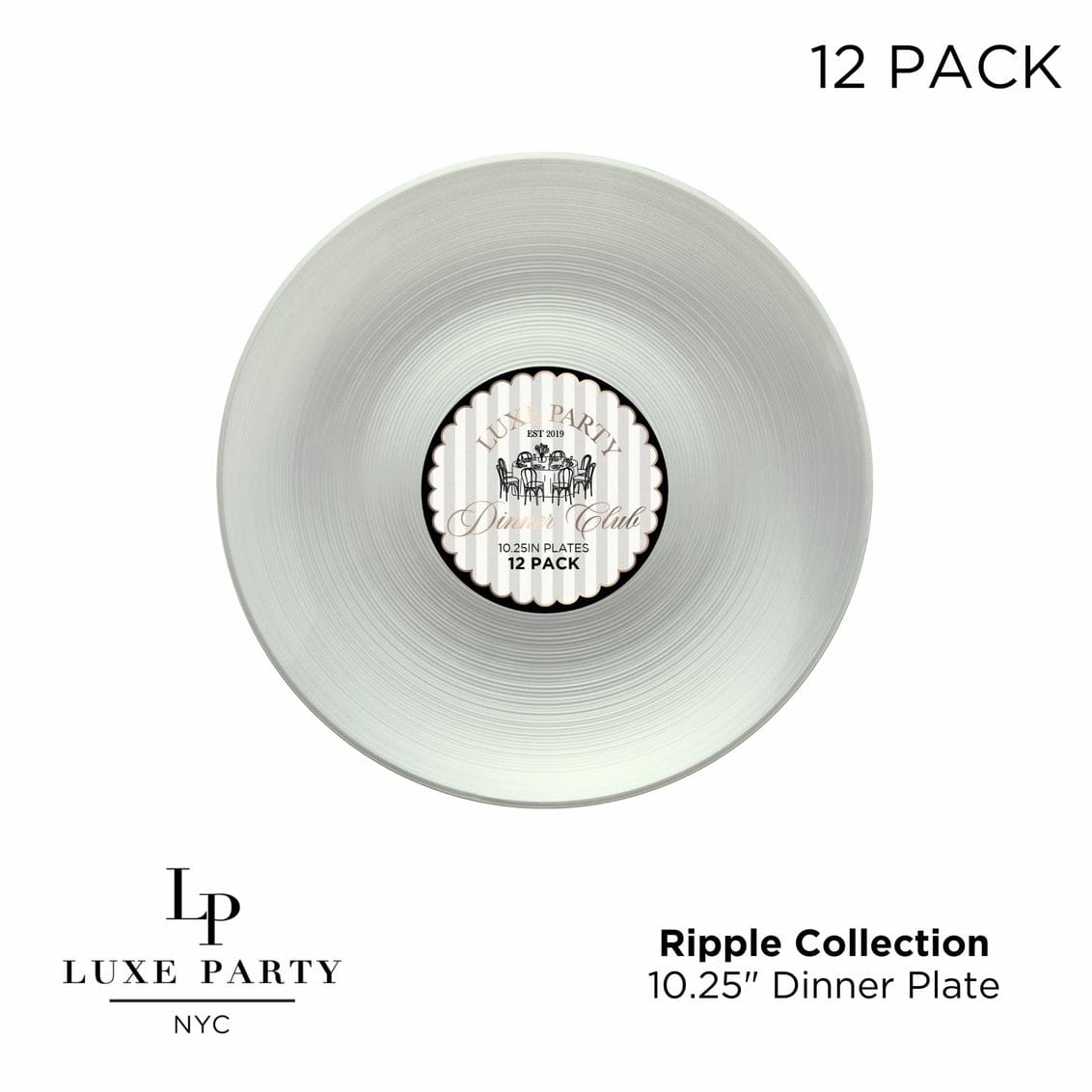 Round 10.25 Ripple White Dinner Plastic Plates | 12 Plates