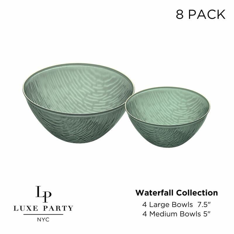 Waterfall Transparent Sage and Gold Soup and Dessert Bowl Set | 8 Bowls