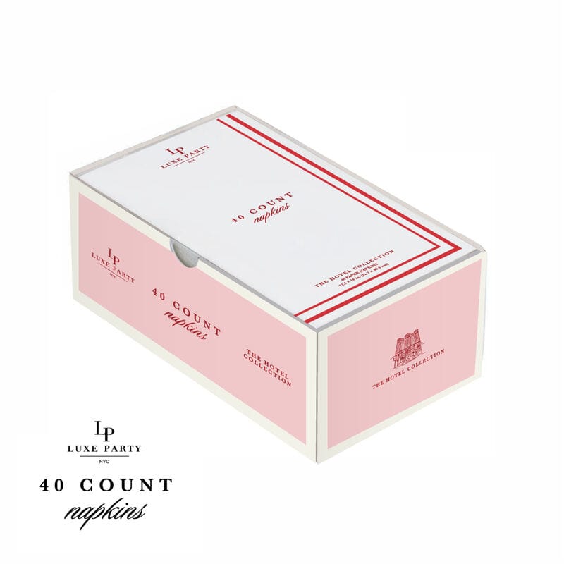 White and Red Stripe Border Stripe Guest Paper Dinner Napkins | 40 Napkins