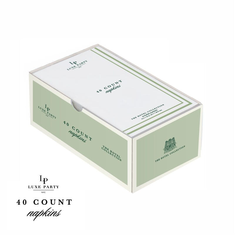 White and Sage Green Stripe Border Stripe Guest Paper Dinner Napkins | 40 Napkins