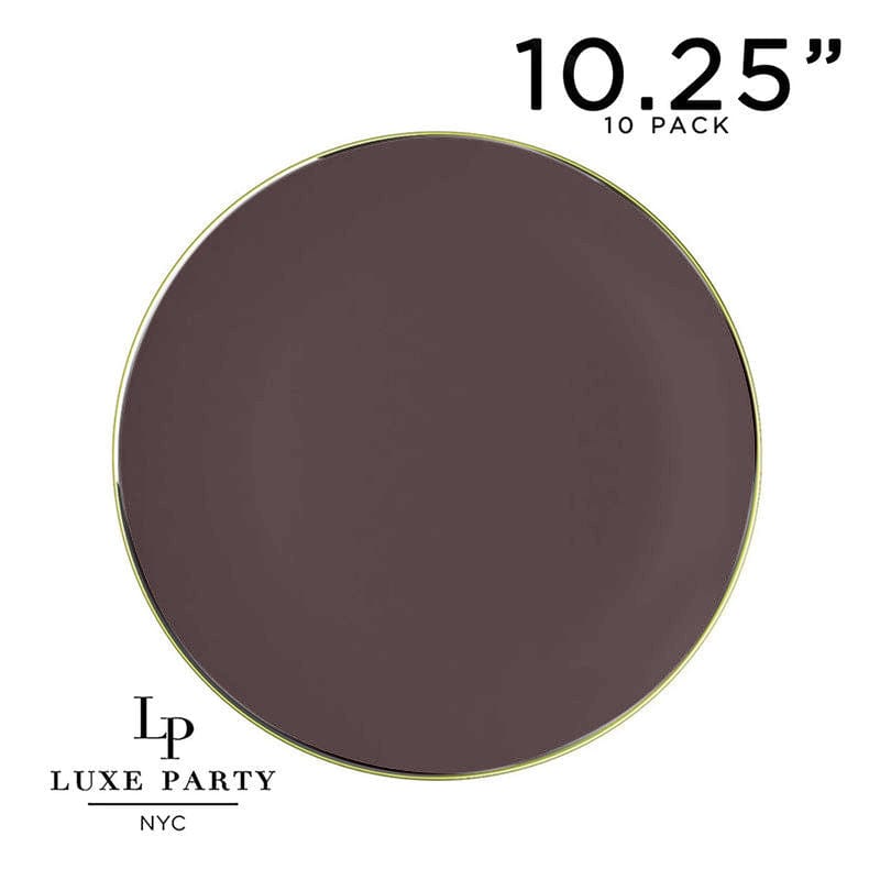 Round Truffle and Gold Plastic Plates | 10 Pack