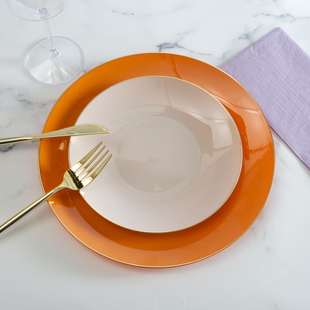 Round Leather and Gold Plastic Plates | 10 Pack