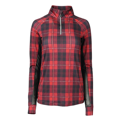 Dapplebay Holiday Plaid 1/4 Zip Light Riding Top-RED