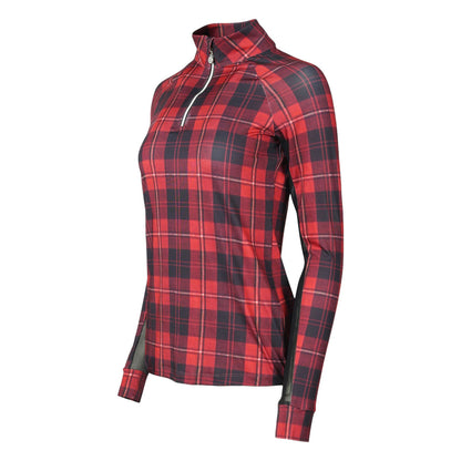 Dapplebay Holiday Plaid 1/4 Zip Light Riding Top-RED