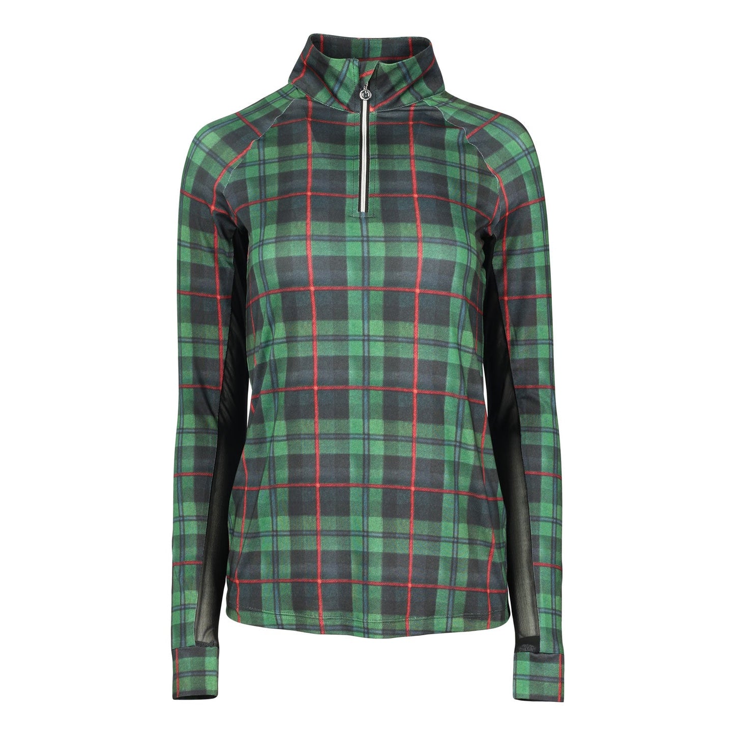 Dapplebay Holiday Plaid 1/4 Zip Light Riding Top-GREEN