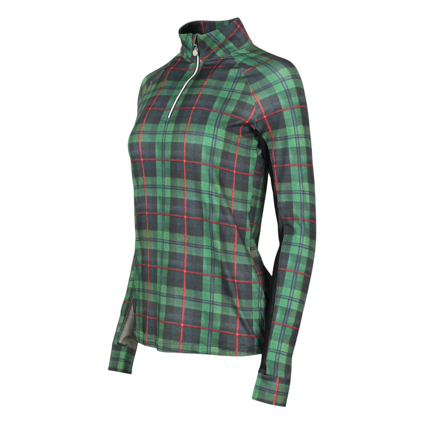 Dapplebay Holiday Plaid 1/4 Zip Light Riding Top-GREEN