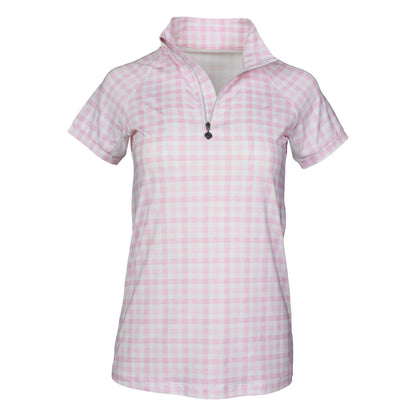 Dapplebay Gingham 1/4 Zip Riding Top - Short Sleeve-Pink/White