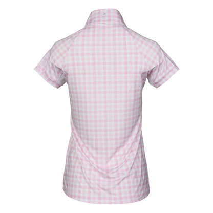 Dapplebay Gingham 1/4 Zip Riding Top - Short Sleeve-Pink/White