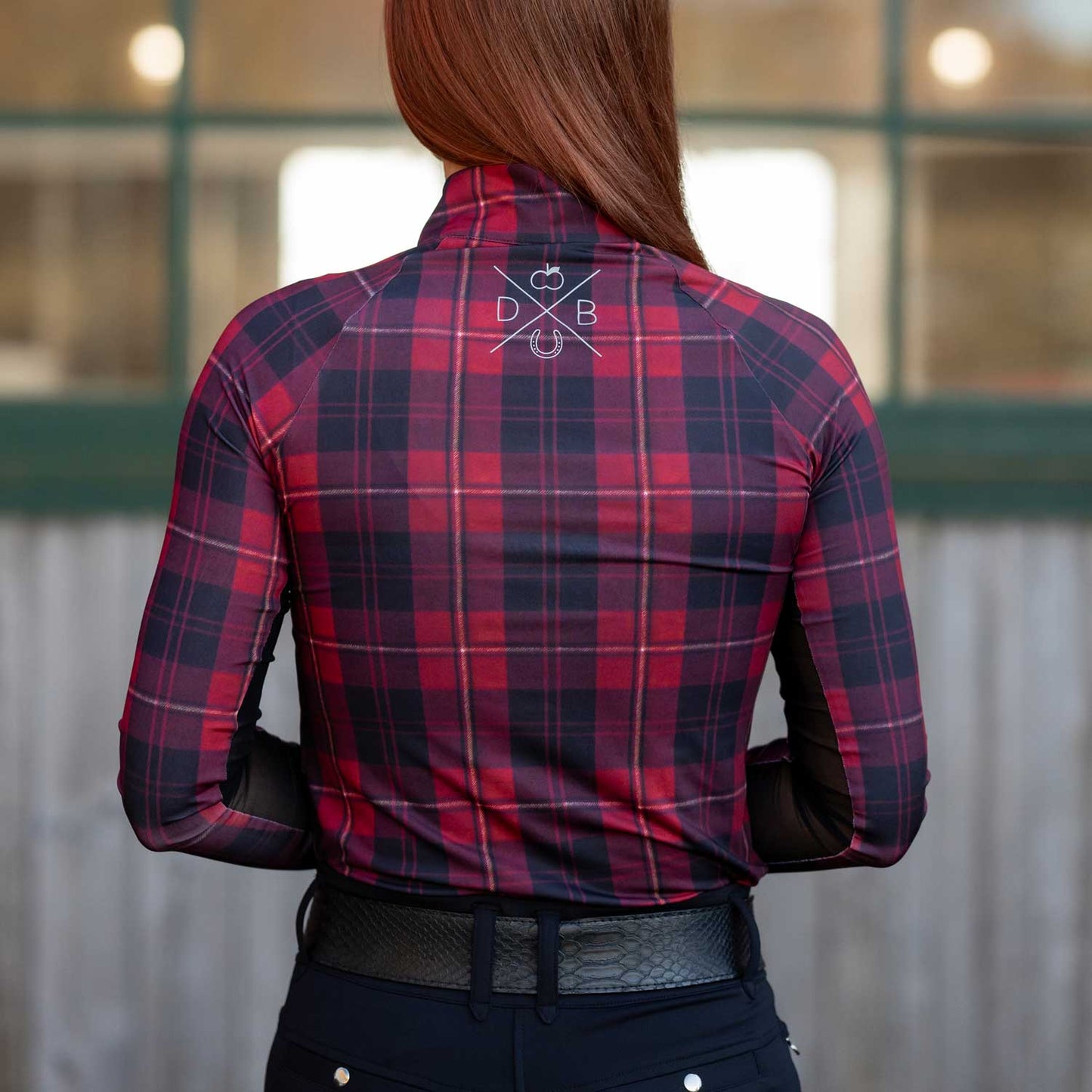 Dapplebay Holiday Plaid 1/4 Zip Light Riding Top-RED