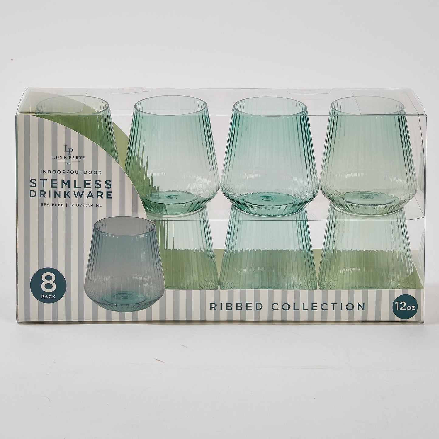 Upscale RIBBED Blue 12 Oz. Plastic Wine Goblets | 8 Cups