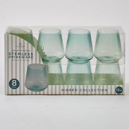Upscale RIBBED Blue 12 Oz. Plastic Wine Goblets | 8 Cups