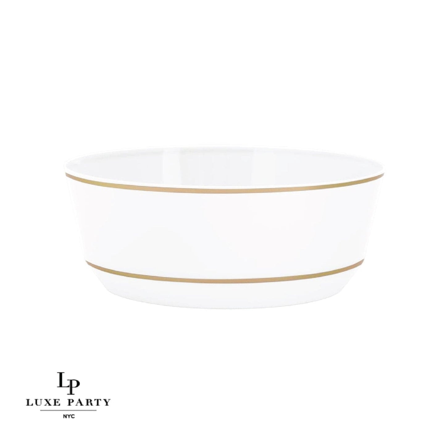 8 Oz. Round White • Gold Plastic Dessert Bowls | 10 Pack