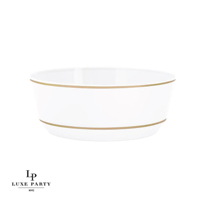 8 Oz. Round White • Gold Plastic Dessert Bowls | 10 Pack