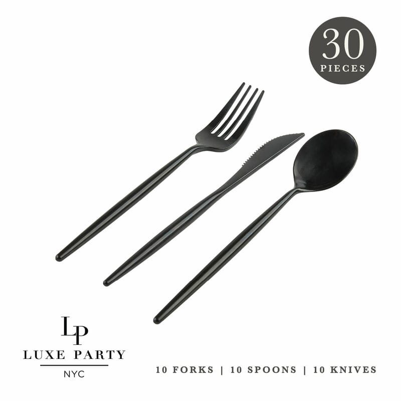 Matrix Black Plastic Cutlery Set | 30 Pieces