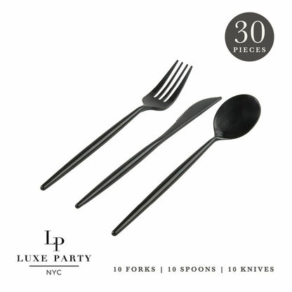 Matrix Black Plastic Cutlery Set | 30 Pieces