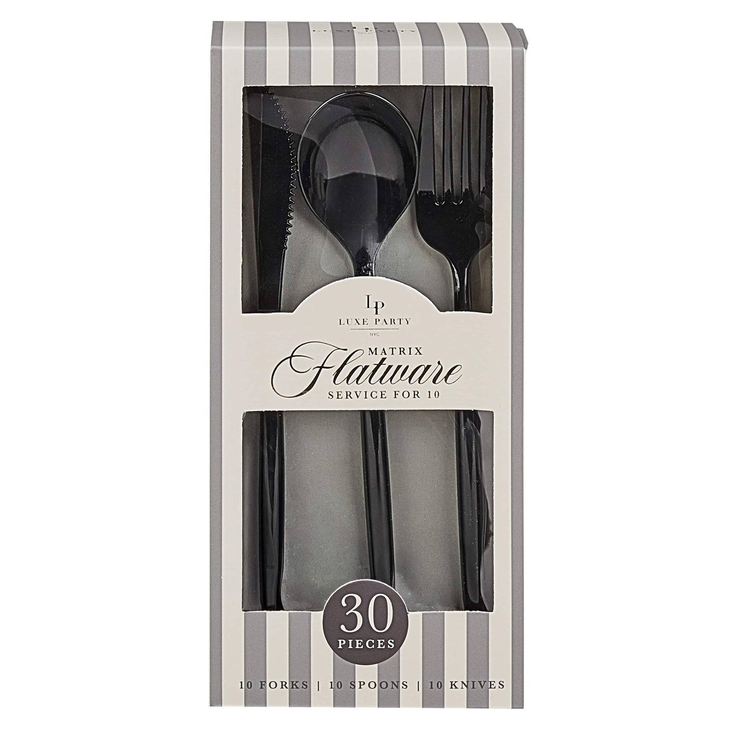 Matrix Black Plastic Cutlery Set | 30 Pieces