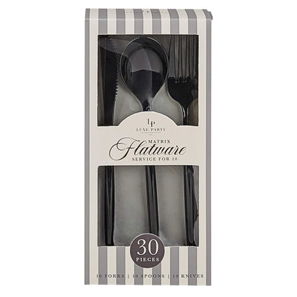 Matrix Black Plastic Cutlery Set | 30 Pieces
