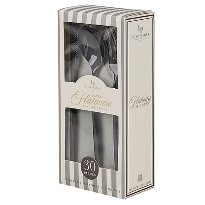 Matrix Black Plastic Cutlery Set | 30 Pieces