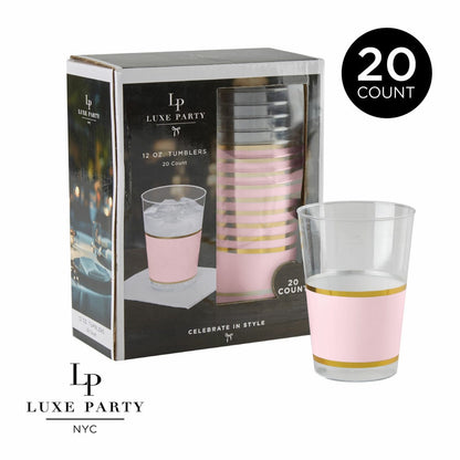 Pink Blush and Gold Plastic Cups | 20 Cups