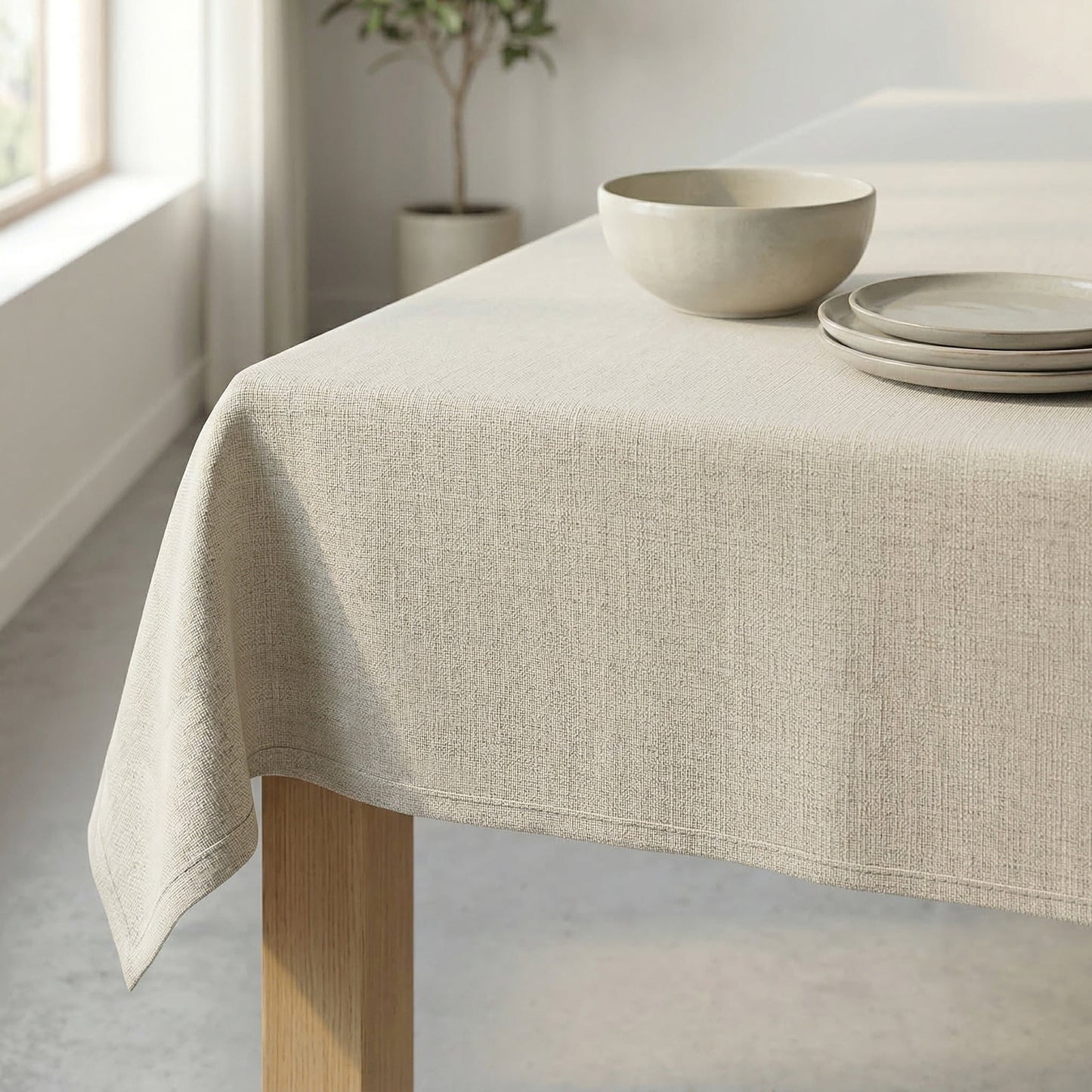 Premium Off White Waterproof Polyester Tablecloth