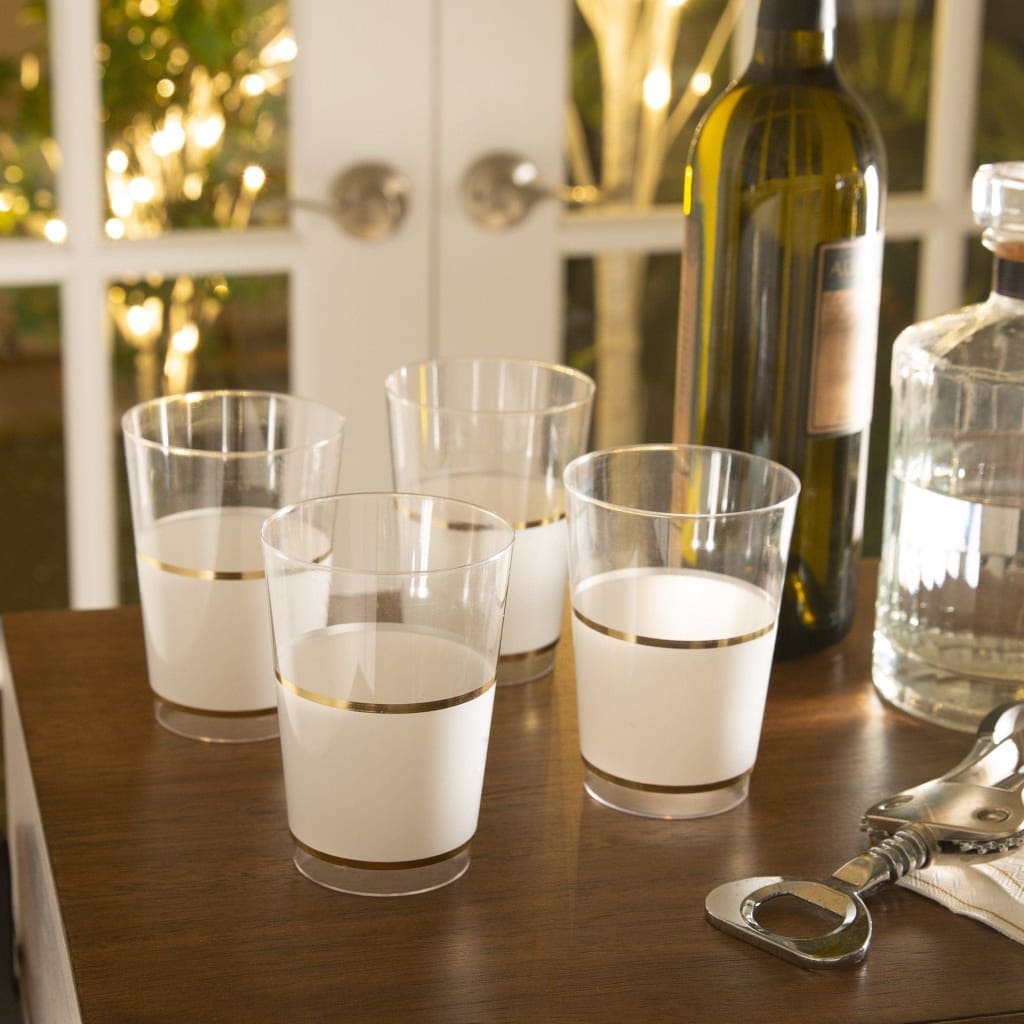 White and Gold Plastic Cups | 20 Cups