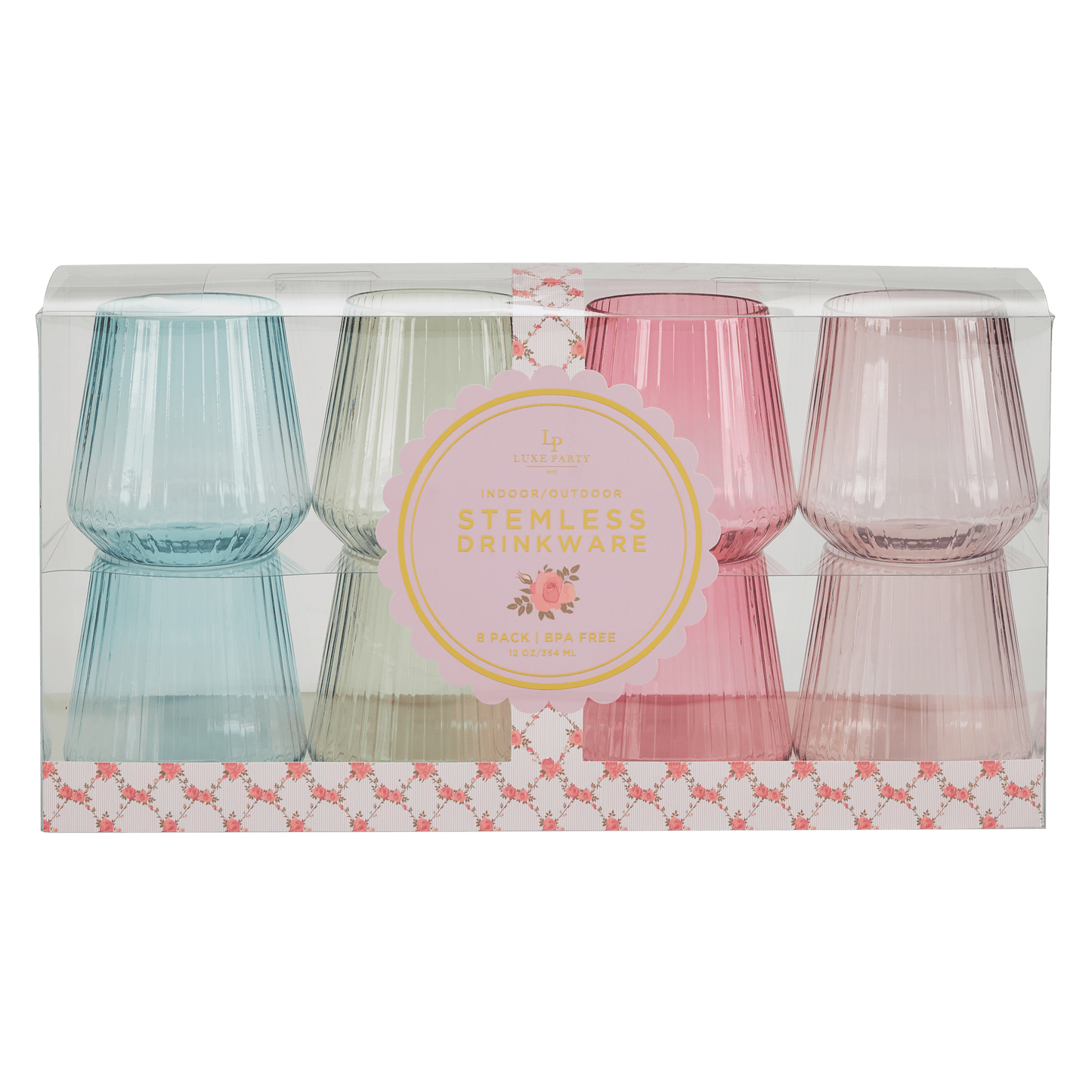 Upscale RIBBED Assorted 12 Oz. Plastic Goblets | 8 Cups
