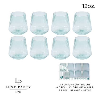 Upscale RIBBED Blue 12 Oz. Plastic Wine Goblets | 8 Cups
