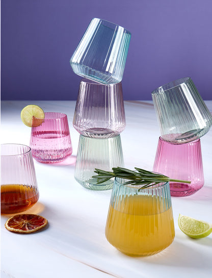 Upscale RIBBED Clear 12 Oz. Plastic Wine Goblets | 8 Cups