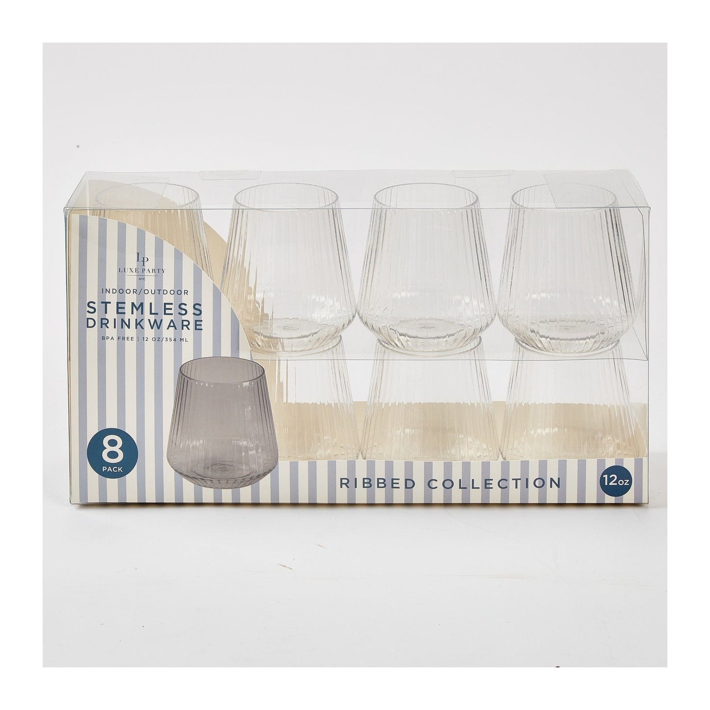 Upscale RIBBED Clear 12 Oz. Plastic Wine Goblets | 8 Cups
