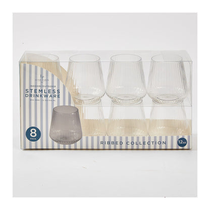 Upscale RIBBED Clear 12 Oz. Plastic Wine Goblets | 8 Cups