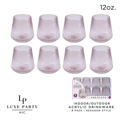 Upscale RIBBED Purple 12 Oz. Plastic Wine Goblets | 8 Cups