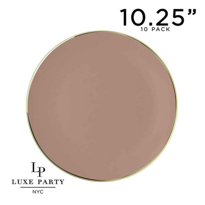 Round Clay Beige and Gold Plastic Plates | 10 Pack