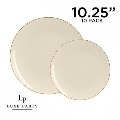 Round Creme Off White and Gold Plastic Plates | 10 Pack