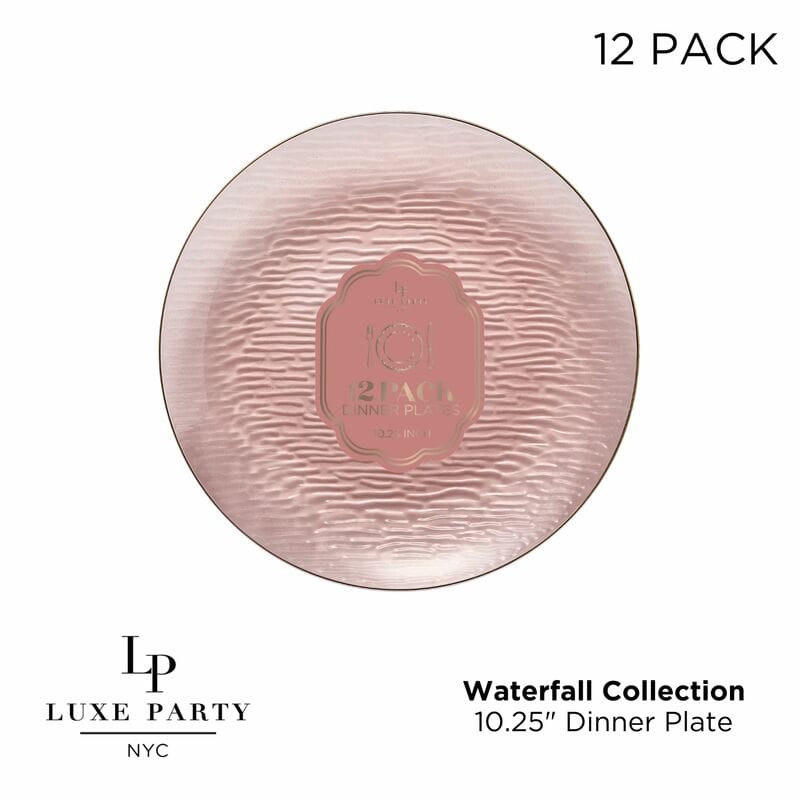 10.25 Waterfall Transparent Rose and Gold Dinner Plastic Plates | 12 Plates