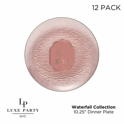 10.25 Waterfall Transparent Rose and Gold Dinner Plastic Plates | 12 Plates