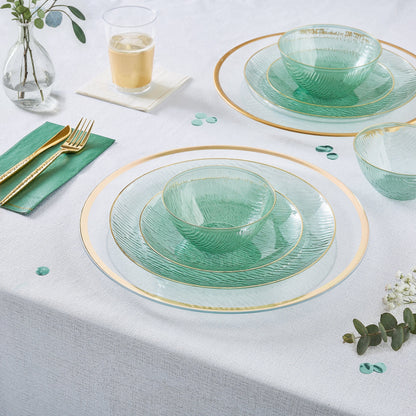 10.25 Waterfall Transparent Sage and Gold Dinner Plastic Plates | 12 Plates
