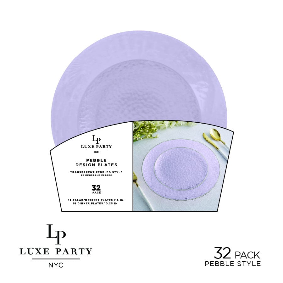 Solid Lavender Pebble Plate and Gold Plastic Plates Set | 32 Pack