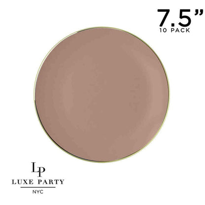 Round Clay Beige and Gold Plastic Plates | 10 Pack