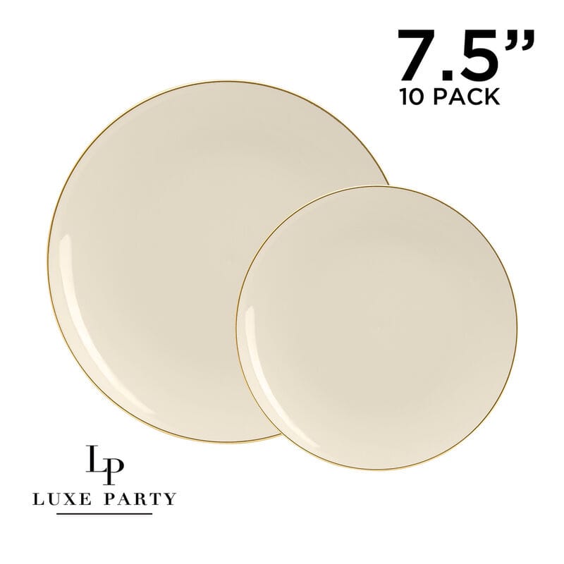 Round Creme Off White and Gold Plastic Plates | 10 Pack
