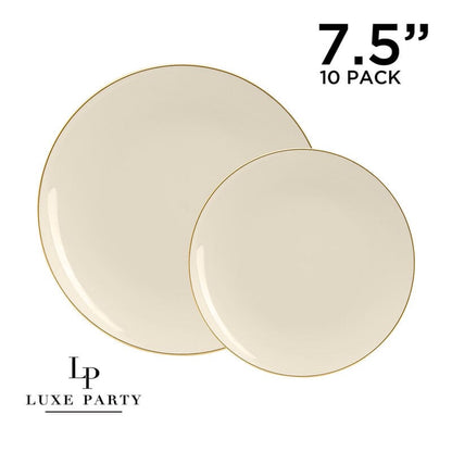 Round Creme Off White and Gold Plastic Plates | 10 Pack