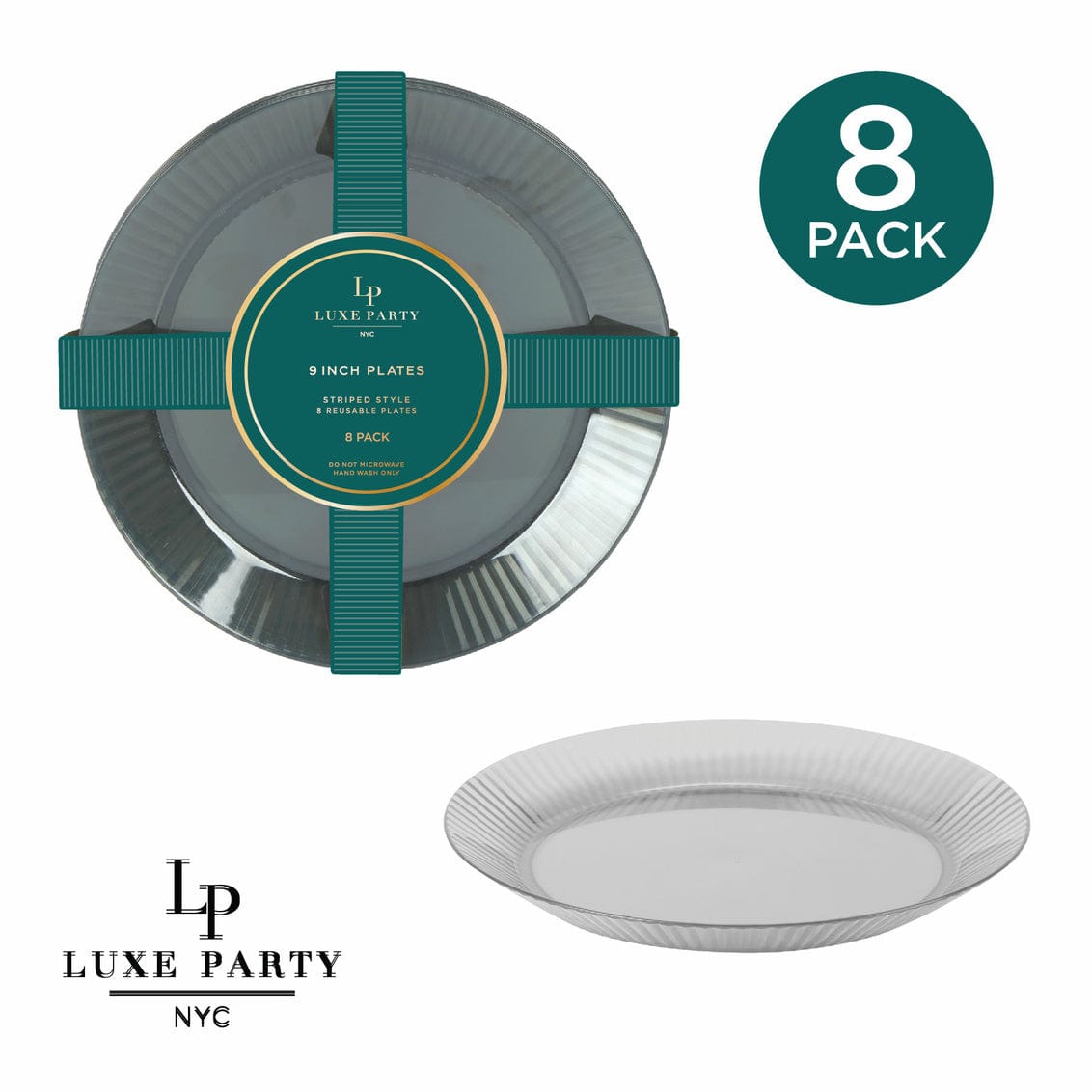 Round 9 in Ribbed Heavy Plastic Clear Plates | 8 Pack