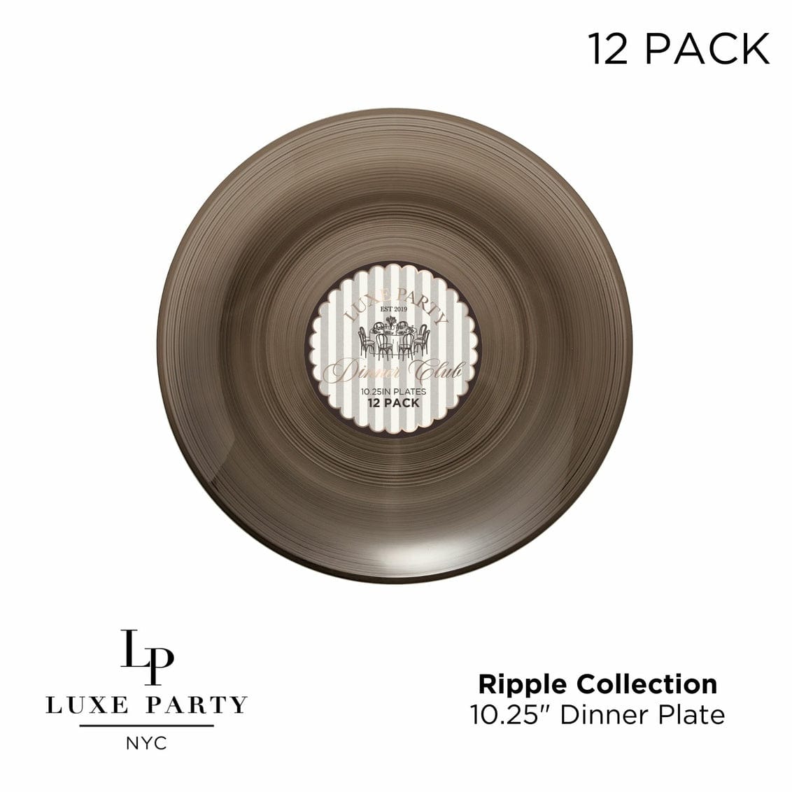 Round 10.25 Ripple Transparent Brown Dinner Plastic Plates | 12 Plates