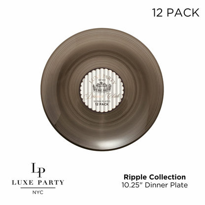 Round 10.25 Ripple Transparent Brown Dinner Plastic Plates | 12 Plates