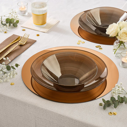 Round 10.25 Ripple Transparent Brown Dinner Plastic Plates | 12 Plates
