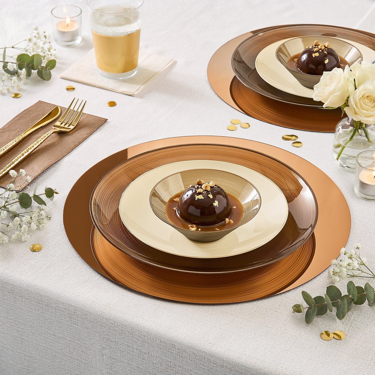 Round 10.25 Ripple Transparent Brown Dinner Plastic Plates | 12 Plates
