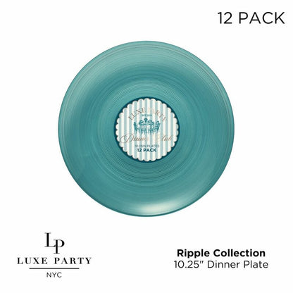 Round 10.25 Ripple Transparent Ocean Teal Dinner Plastic Plates | 12 Plates