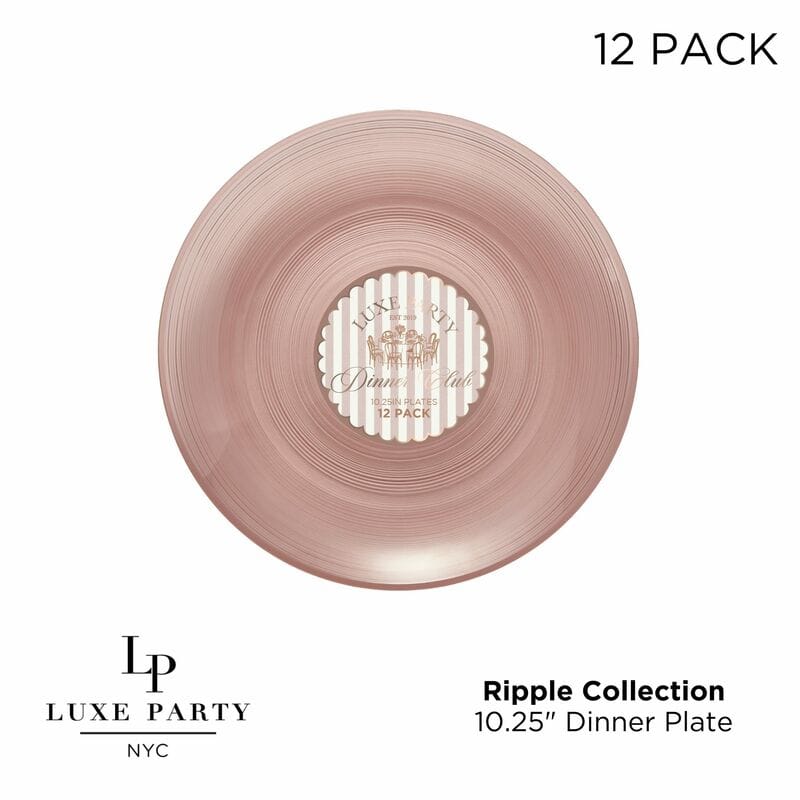 Round 10.25 Ripple Transparent Rose Dinner Plastic Plates | 12 Plates